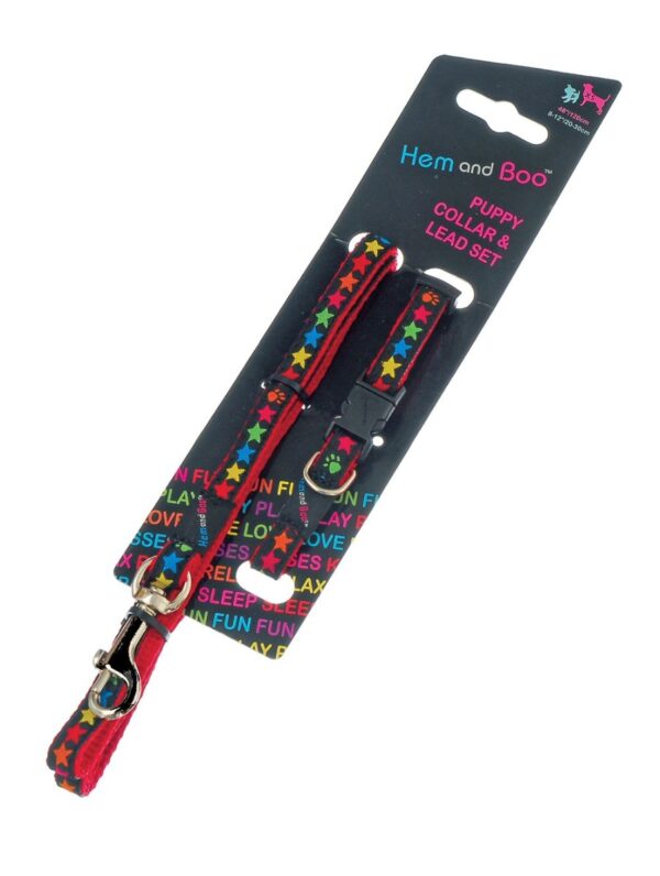 Hem and Boo Black Star Puppy Collar and Lead Set