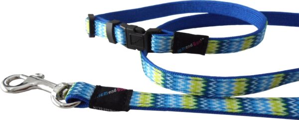 Hem and Boo Blue Zig Zags Puppy Collar and Lead Set