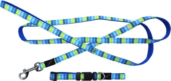 Hem and Boo Blue Zig Zags Puppy Collar and Lead Set