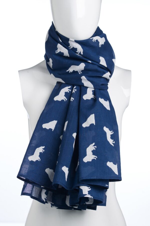 A navy cotton scarf with a white Cavalier King Charles Spaniel dog silhouette by The Lancashire Dog Company