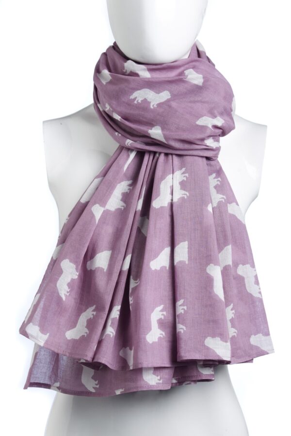 A pink cotton scarf with a white Cavalier King Charles Spaniel dog silhouette by The Lancashire Dog Company