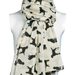 A cream cotton scarf with a black Labrador dog silhouette by The Lancashire Dog Company