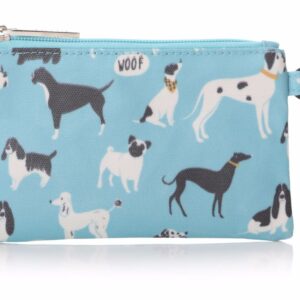 Blue Lisa Buckridge It's A Dogs Life Oilcloth Purse with a dog print design featuring Jack Russell's, Dalmatians, Bassets, Boxers, Whippets, Spaniels, Great Danes, Pugs, Westies, Scotties and Poodles.