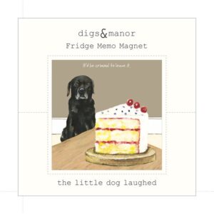 A magnet showing a black Labrador begging for a piece of cake by The Little Dog Laughed