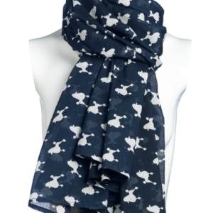 A navy cotton scarf with a white poodle silhouette by The Lancashire Dog Company