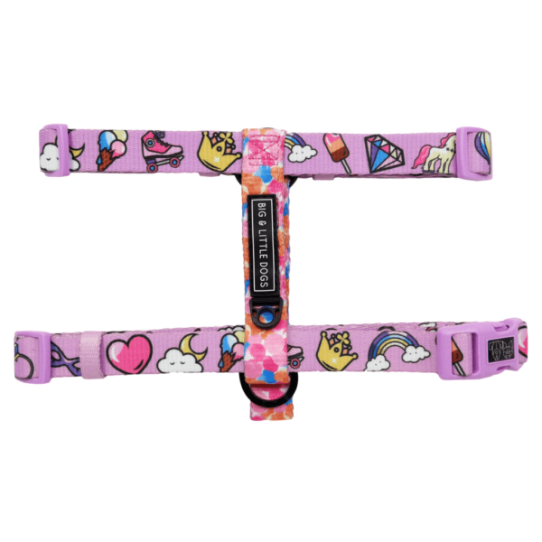 Big & Little Dogs 'Gettin' Piggy With It' Strap Dog Harness featuring a rainbow, unicorn and watercolour print design