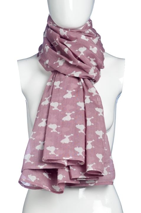 A orchid / pink cotton scarf with a white poodle silhouette by The Lancashire Dog Company