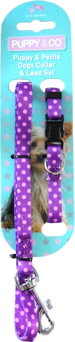 Puppy & Co Purple Spotty Puppy Collar and Lead Set