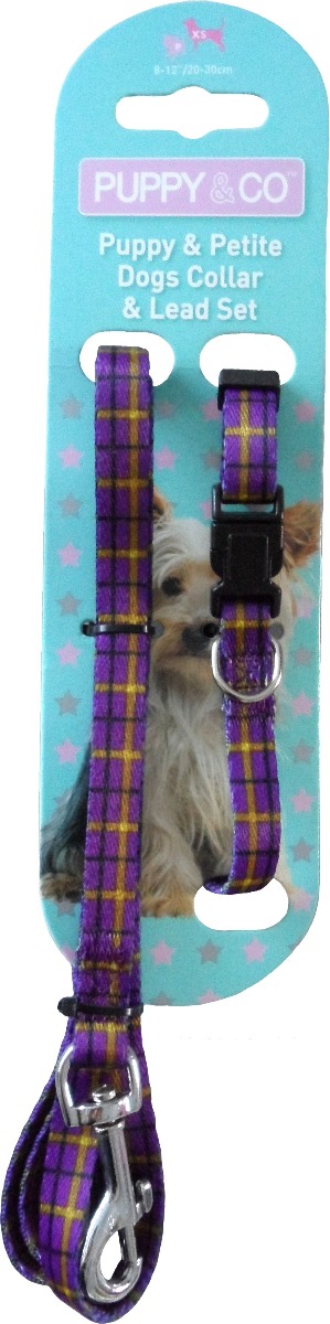 Puppy & Co Purple Tartan Puppy Collar and Lead Set
