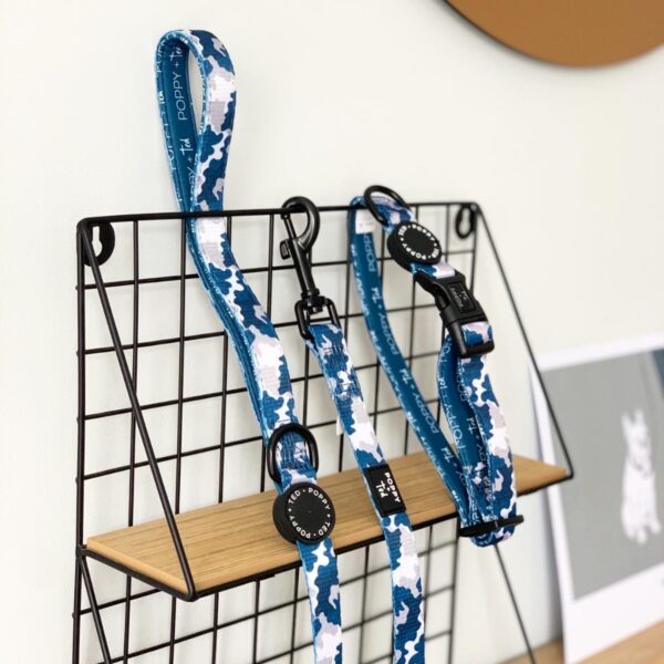 Poppy and Ted Blue Camo Dog Lead and Collar