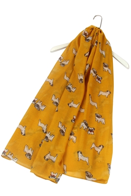 Pug print scarf in mustard