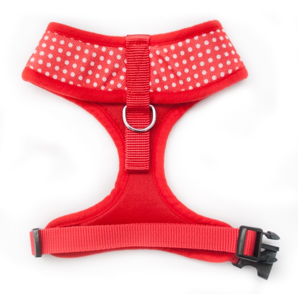 Back of Red Dog Harness with White Polka Dots by Wagytail