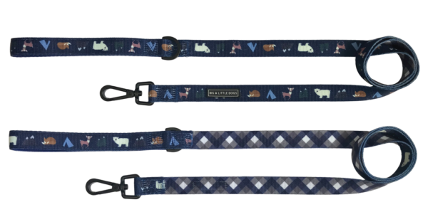 Scandi Forest and blue, grey and white diamond check print Dog Lead by Big & Little Dogs