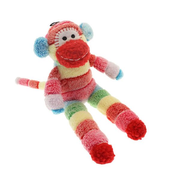 Striped Happy Pet Sock Monkey Plush Dog Toy