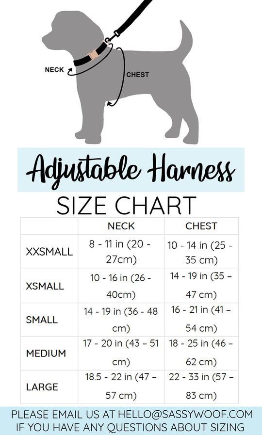 Sassy Woof Adjustable Dog Harness Size Guide