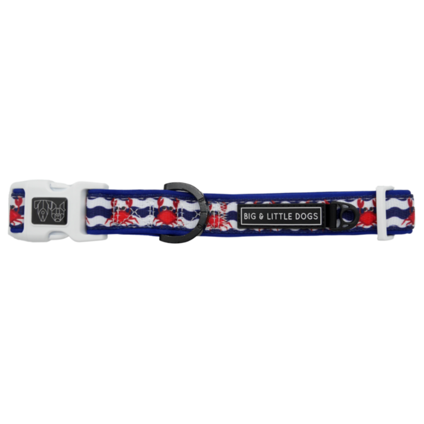 Big & Little Dogs 'Under The Sea' crab print blue Dog Collar and Detachable Bow Tie