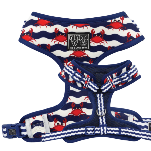 Big & Little Dogs 'Under The Sea' crab print adjustable blue dog harness