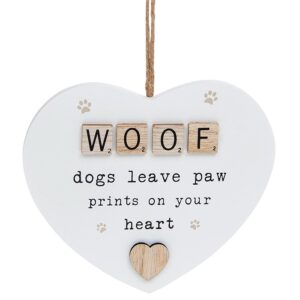 Scrabble Hanging Heart Dog Themed Decoration - Woof
