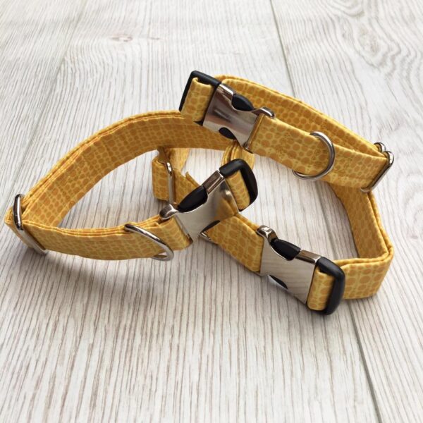 Yellow polka dot adjustable dog collar with a clip fastener by Paws & Hounds