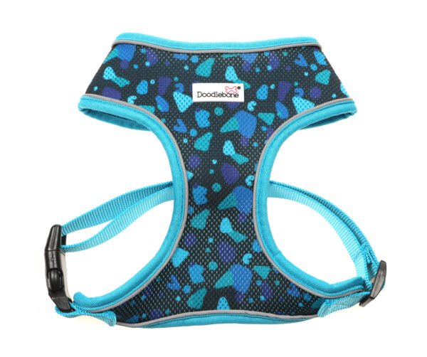 Doodlebone Electric Party Blue Patterned Airmesh Dog Harness