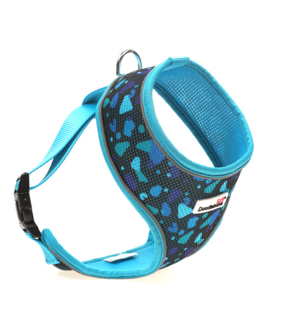 Doodlebone Electric Party Blue Patterned Airmesh Dog Harness