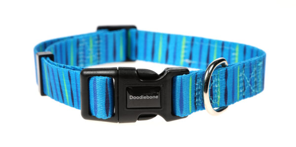 Doodlebone Originals Patterned Adjustable Beyond Blue Stripe Dog Collar