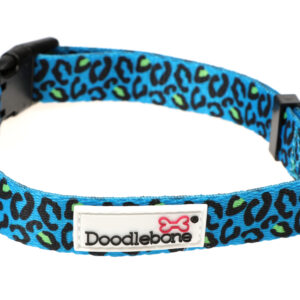 Doodlebone Originals Patterned Adjustable Night Leopard Blue Leopard Print Dog Collar