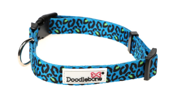 Doodlebone Originals Patterned Adjustable Night Leopard Blue Leopard Print Dog Collar