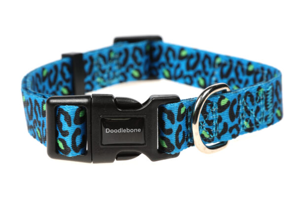 Doodlebone Originals Patterned Adjustable Night Leopard Blue Leopard Print Dog Collar