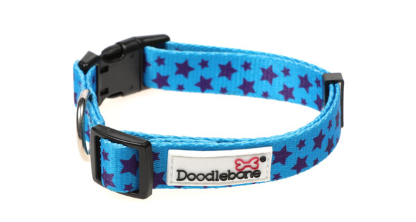 Doodlebone Originals Patterned Adjustable Shoot For The Stars Blue Star Dog Collar