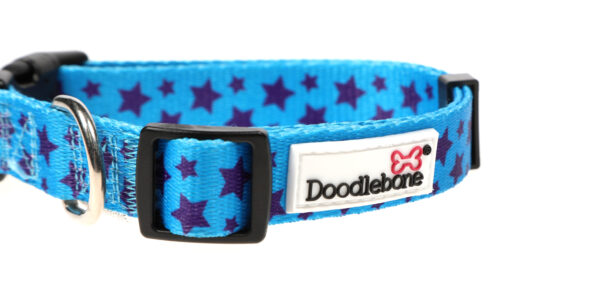 Doodlebone Originals Patterned Adjustable Shoot For The Stars Blue Star Dog Collar