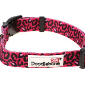 Doodlebone Originals Patterned Adjustable Bright Leopard Pink Leopard Print Dog Collar