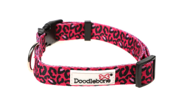 Doodlebone Originals Patterned Adjustable Bright Leopard Pink Leopard Print Dog Collar