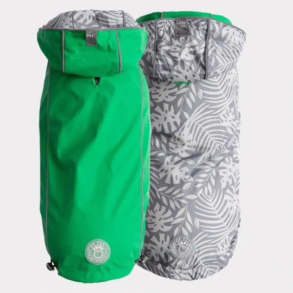 GF PET Green and Tropical Print Waterproof Reversible Raincoat