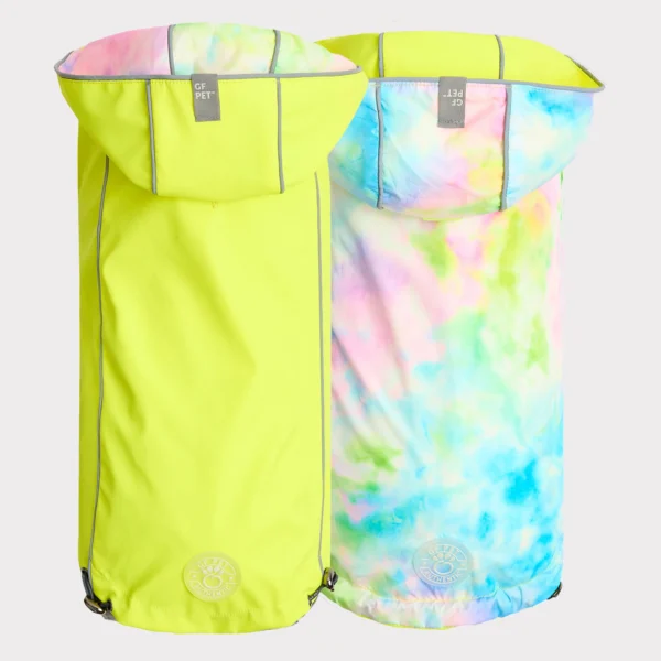 GF PET Neon Yellow and Tie-Dye Waterproof Reversible Raincoat