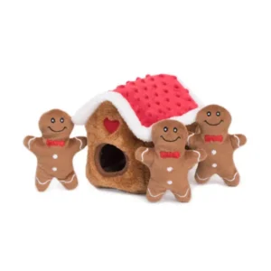 ZippyPaws Holiday Burrow Gingerbread House Interactive Christmas Dog Toy