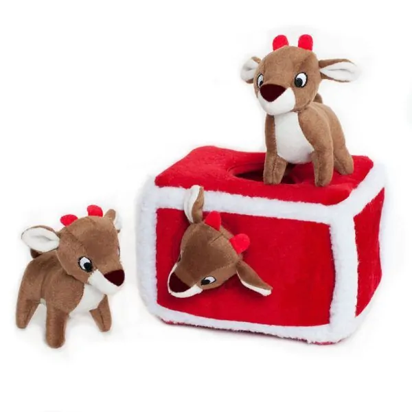 ZippyPaws Holiday Burrow Reindeer Pen Interactive Christmas Dog Toy