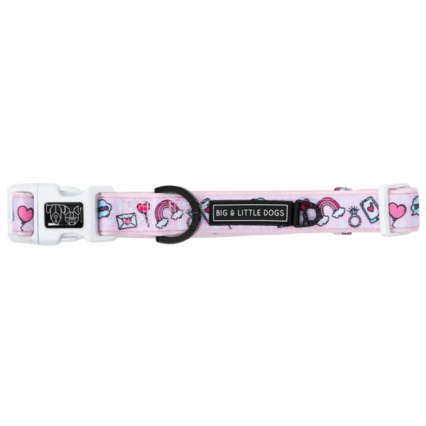 Big & Little Dogs Be Mine Valentines Print Adjustable Dog Collar