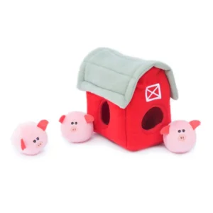 ZippyPaws Burrow Pig Barn with Bubble Babiez Interactive Dog Toy