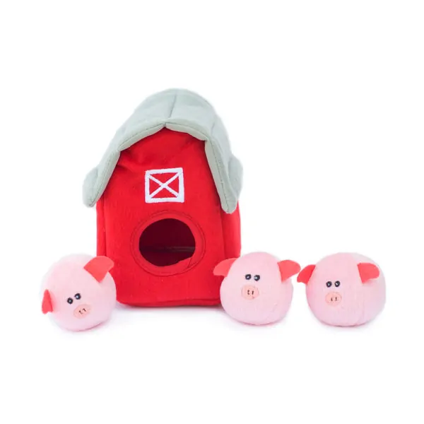 ZippyPaws Burrow Pig Barn with Bubble Babiez Interactive Dog Toy