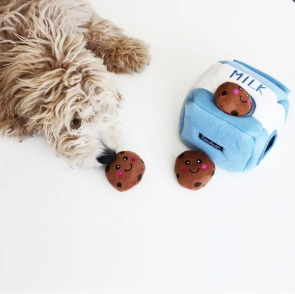 ZippyPaws Zippy Burrow Milk and Cookies Interactive Dog Toy