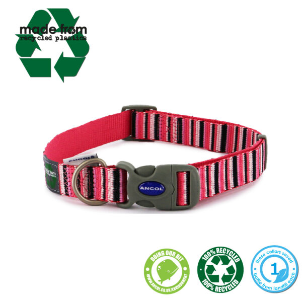 Ancol 'Made From' Recycled Hot Pink Candy Stripe Dog Collar