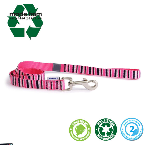 Ancol 'Made From' Hot Pink Candy Stripe Dog Lead