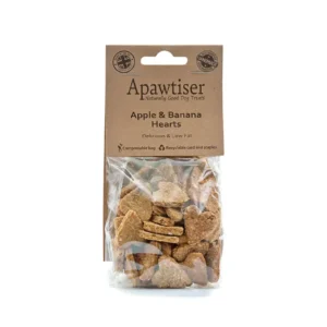 Apawtiser Apple and Banana Oaty Hearts Vegan Dog Biscuits 100g