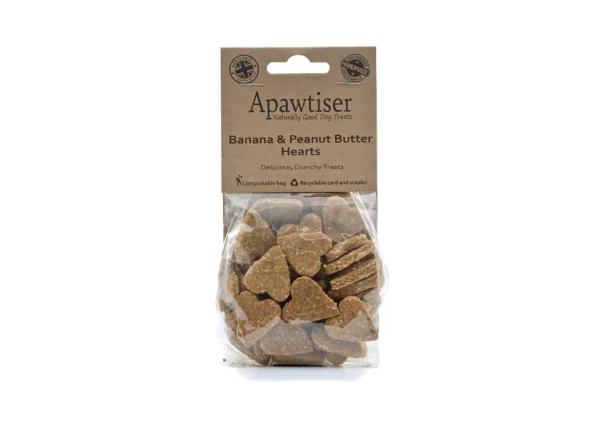 Apawtiser Banana & Peanut Butter Hearts Vegan Dog Treats 100g