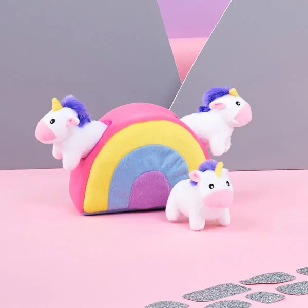 ZippyPaws Zippy Burrow Unicorns in Rainbow Interactive Dog Toy