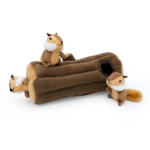 ZippyPaws Zippy Burrow Log with 3 Chipmunks Interactive Dog Toy