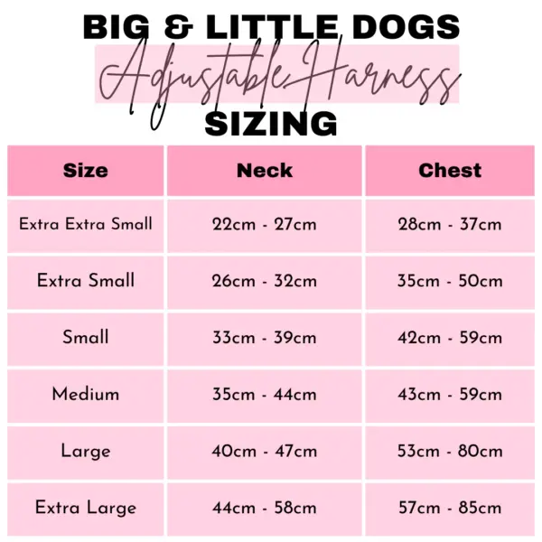 Big & Little Dogs Adjustable Dog Harness Size Guide