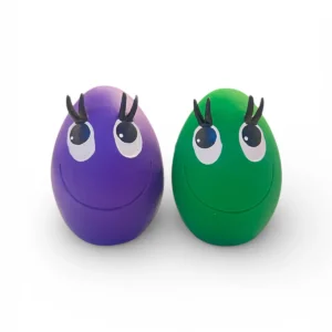 Dog toy two pack of purple and green OVO Large Eggs made from natural rubber