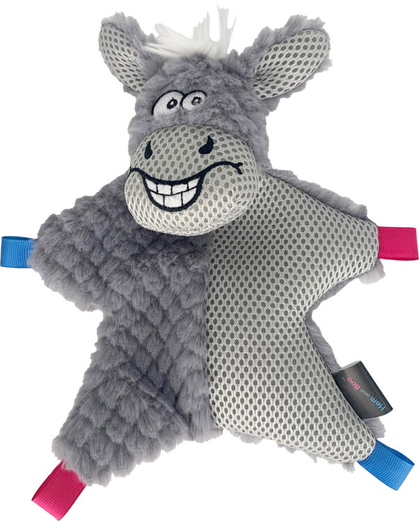 Hem and Boo Smiling Donkey Crinkle Dog Toy at The Lancashire Dog Company